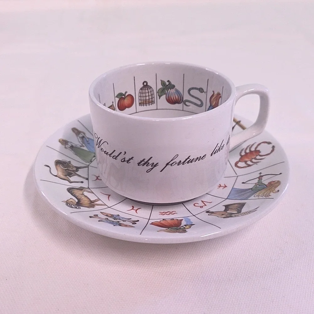 Jon Anton Ironstone Tea Cup Saucer Set White Zodiac Astrology Made in England